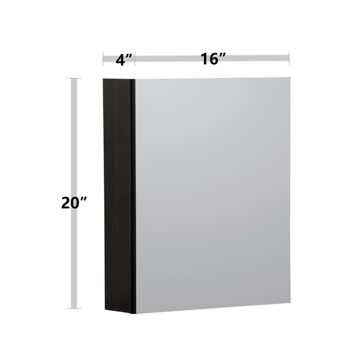 WELLFOR KAIF 16-in x 20-in Surface/Recessed Mount Black Mirrored Soft Close Medicine Cabinet