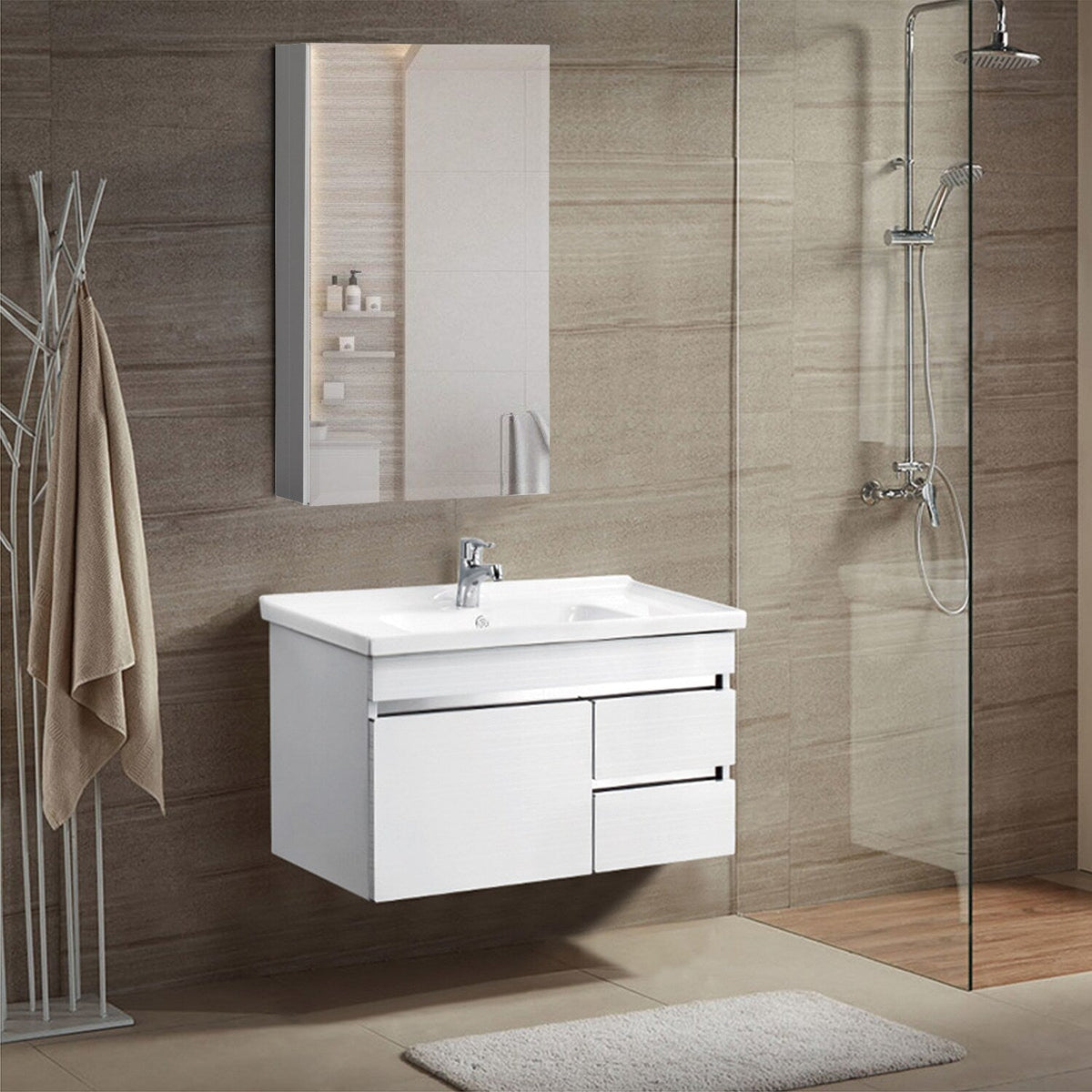 WELLFOR KAIF 19-in x 30-in Surface/Recessed Mount Aluminum Mirrored Soft Close Medicine Cabinet