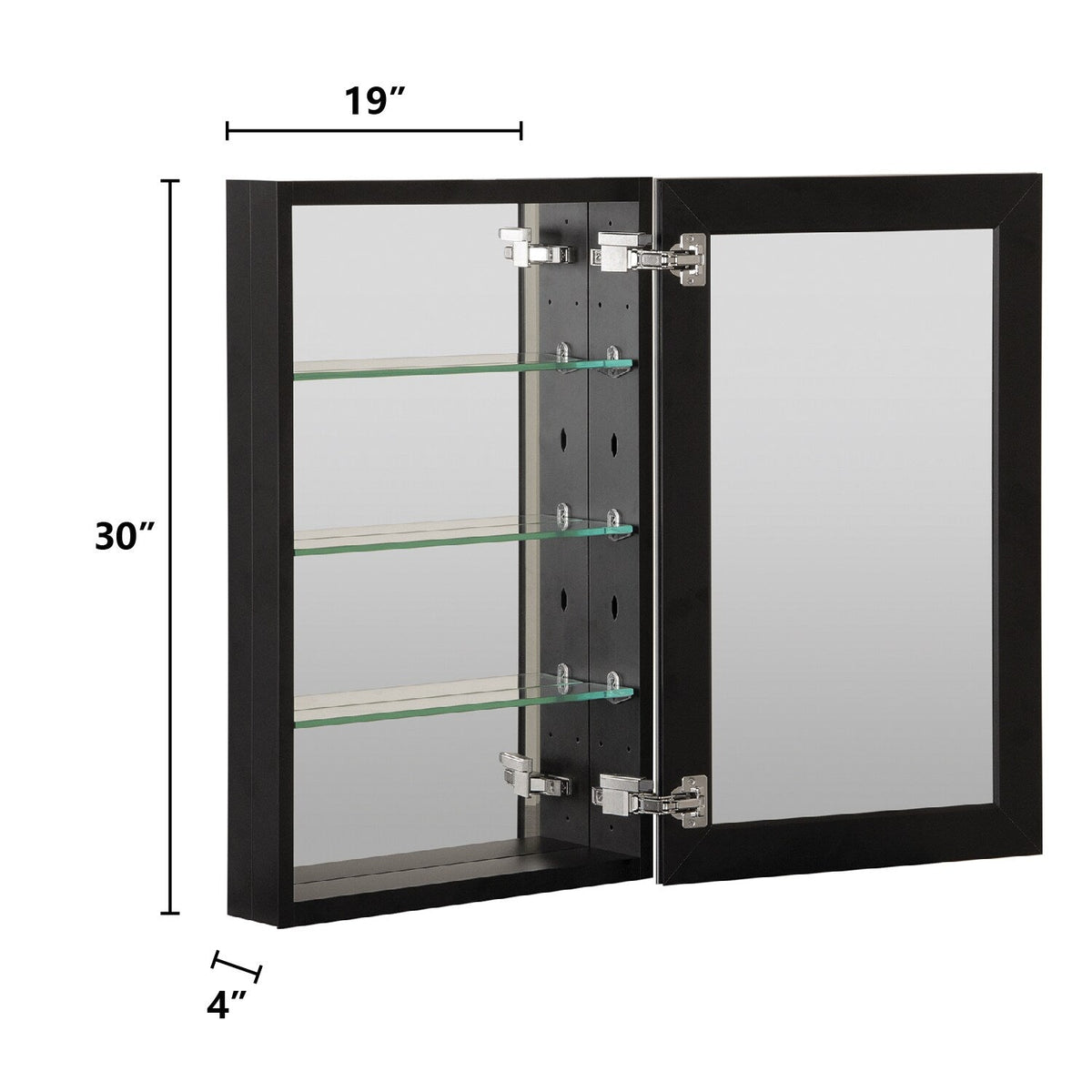 WELLFOR KAIF 19-in x 30-in Surface/Recessed Mount Black Mirrored Soft Close Medicine Cabinet