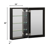 WELLFOR KAIF 19-in x 30-in Surface/Recessed Mount Black Mirrored Soft Close Medicine Cabinet