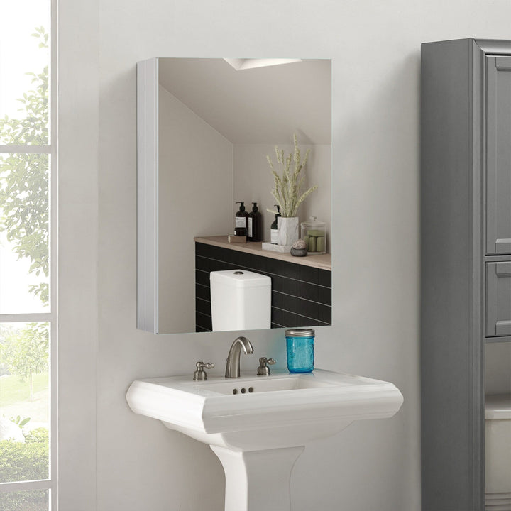 WELLFOR KAIF 23-in x 30-in Surface/Recessed Mount Aluminum Mirrored Soft Close Medicine Cabinet