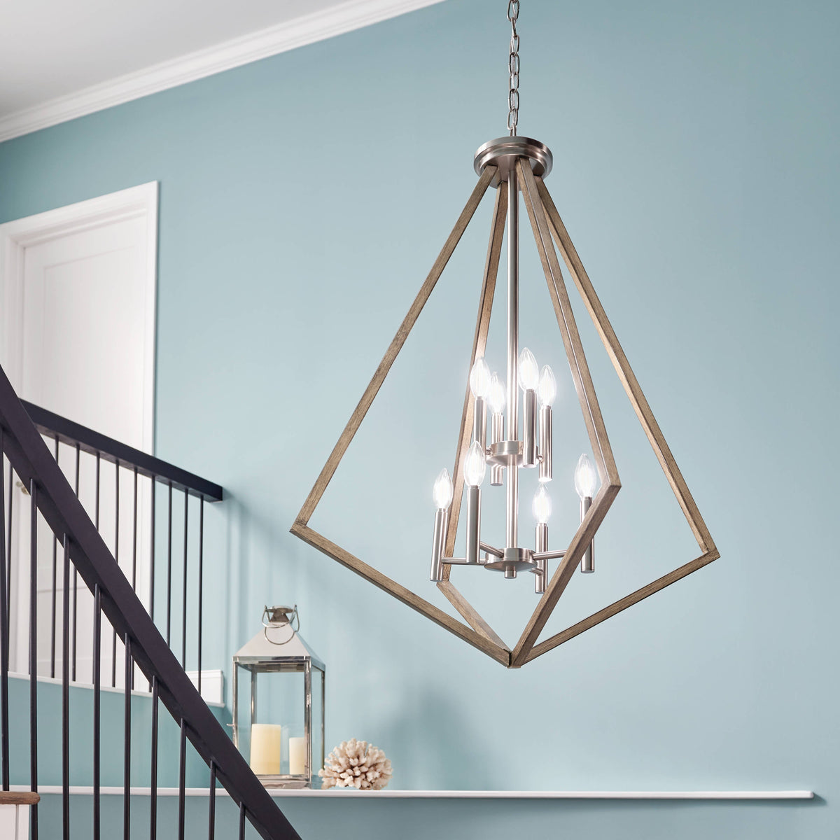 Kichler Deryn 8-Light Distressed Gray Farmhouse Cage Chandelier