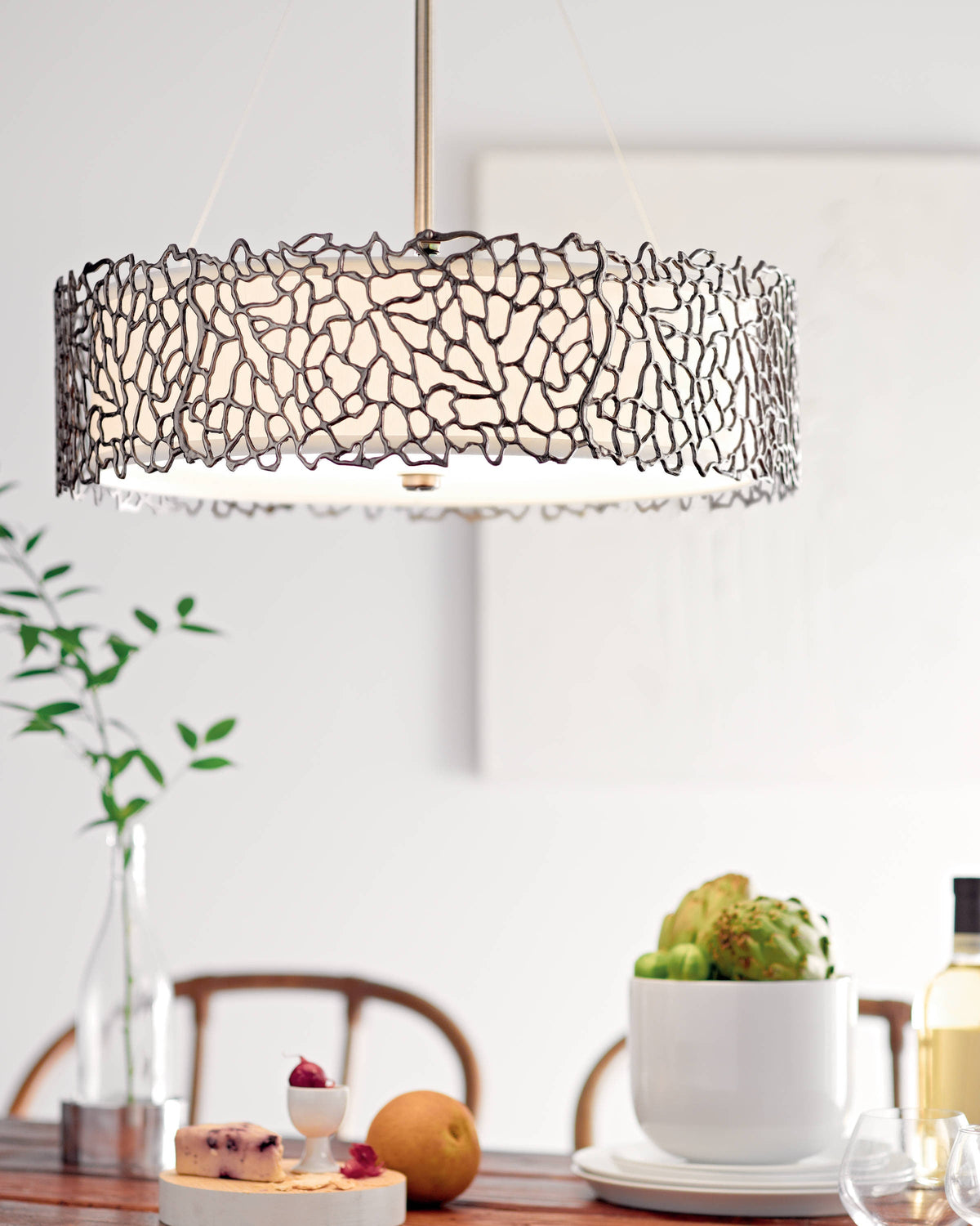 Kichler Silver Coral 4-Light Classic Pewter Transitional Etched Glass Drum Medium Hanging Single