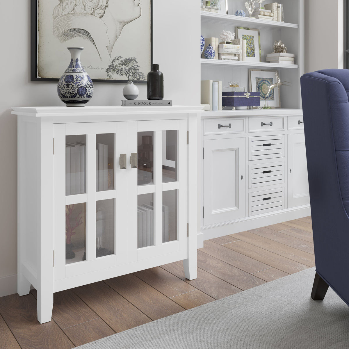 Simpli Home Artisan White Transitional Wood Media Cabinet