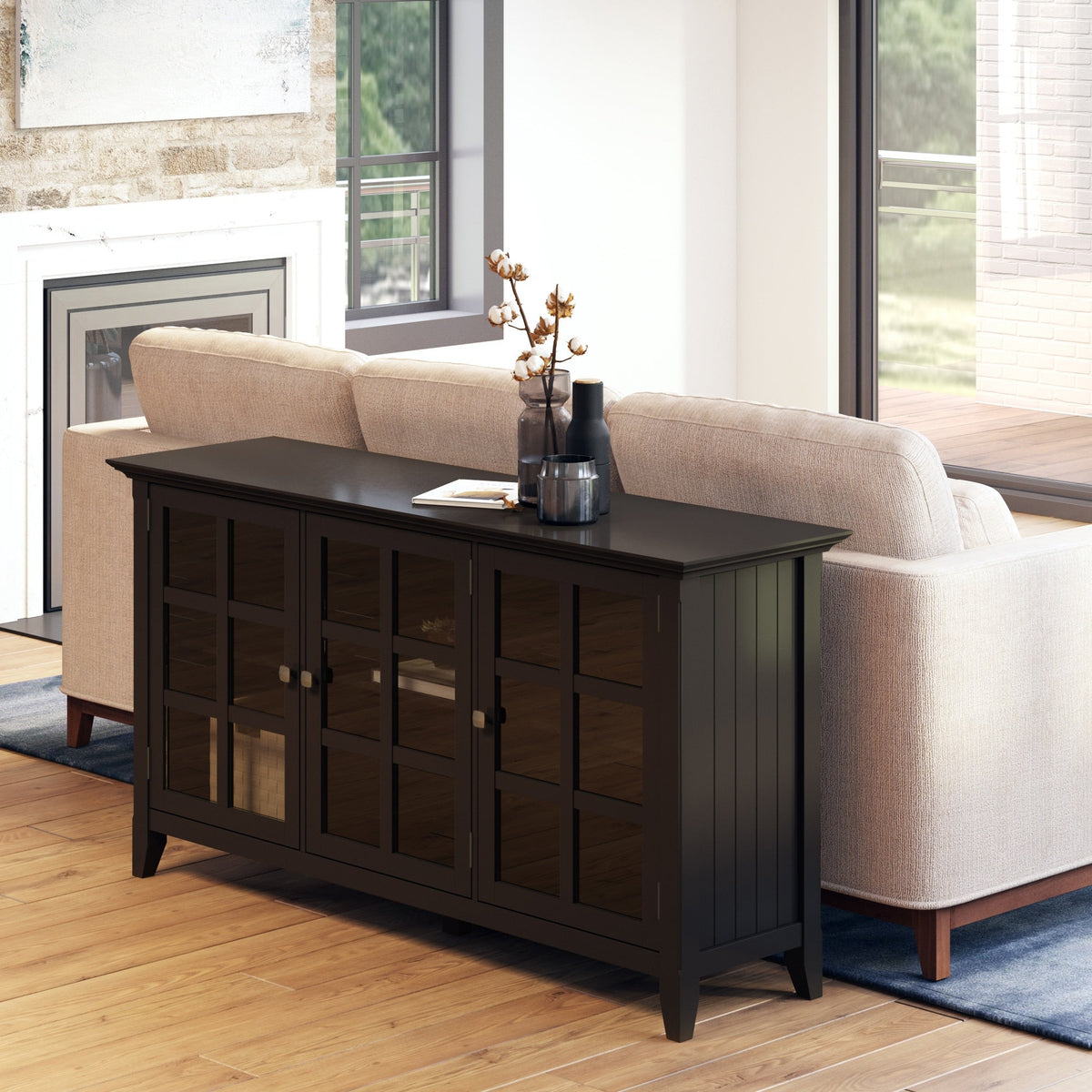 Simpli Home Acadian Black Transitional Wood Media Cabinet