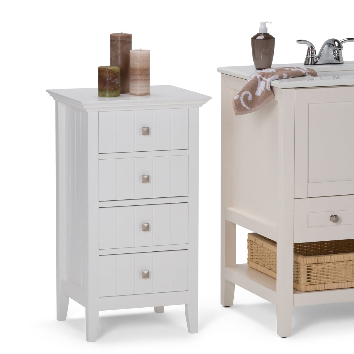 Simpli Home Acadian 18.1-in x 32.1-in x 15.75-in White Freestanding Soft Close Linen Cabinet