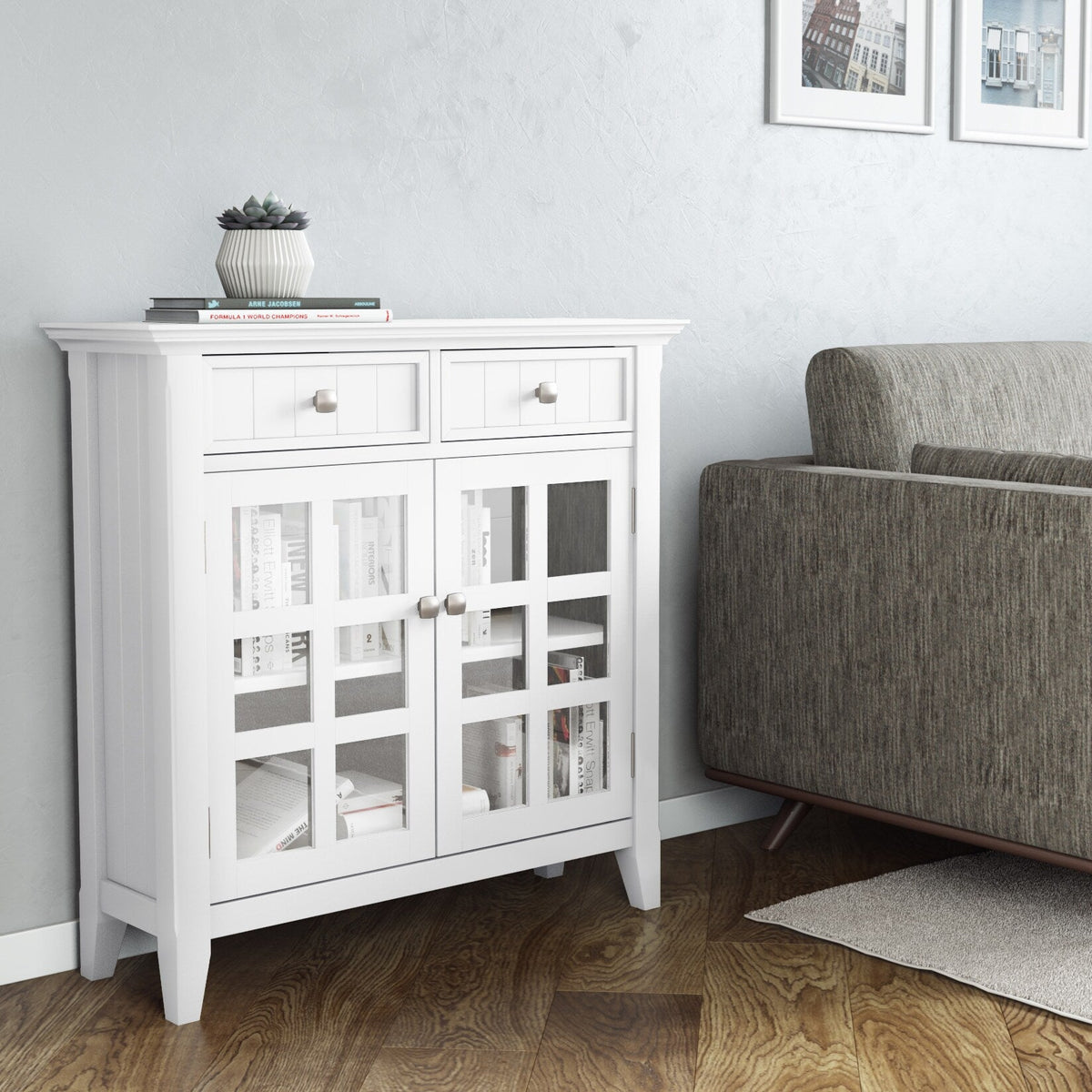 Simpli Home Acadian White Transitional Wood Media Cabinet