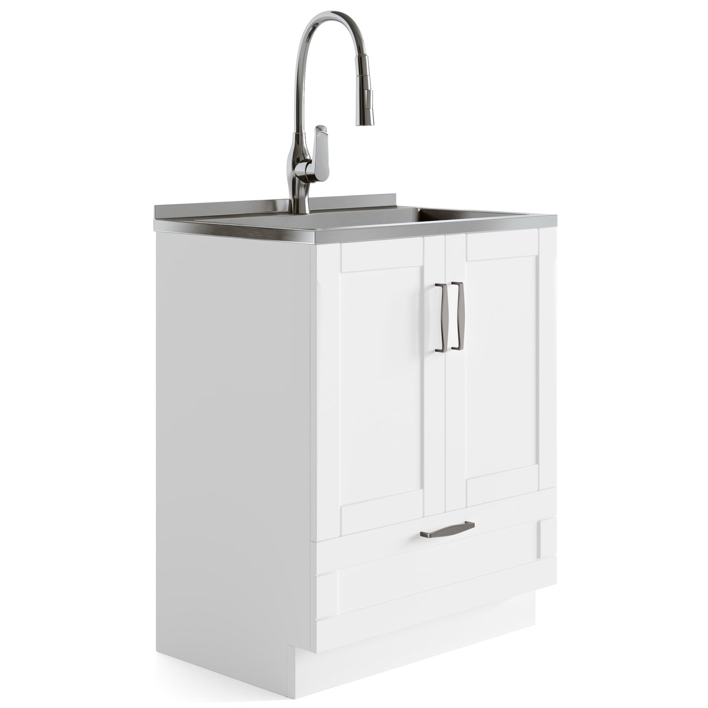 Simpli Home Reed 27.6-in Freestanding Laundry Sink with Cabinet and Faucet