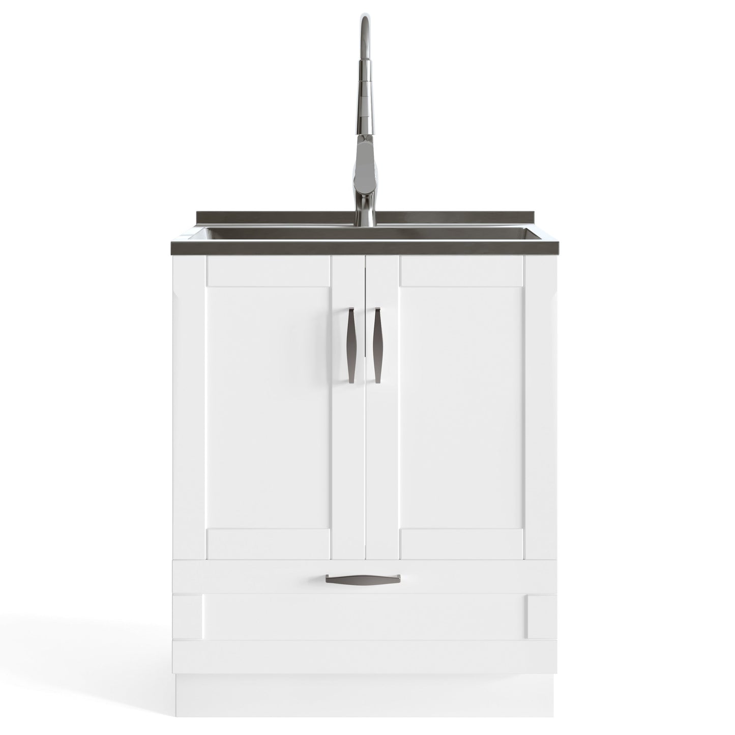 Simpli Home Reed Freestanding Laundry Sink with Cabinet, Drain, and Faucet