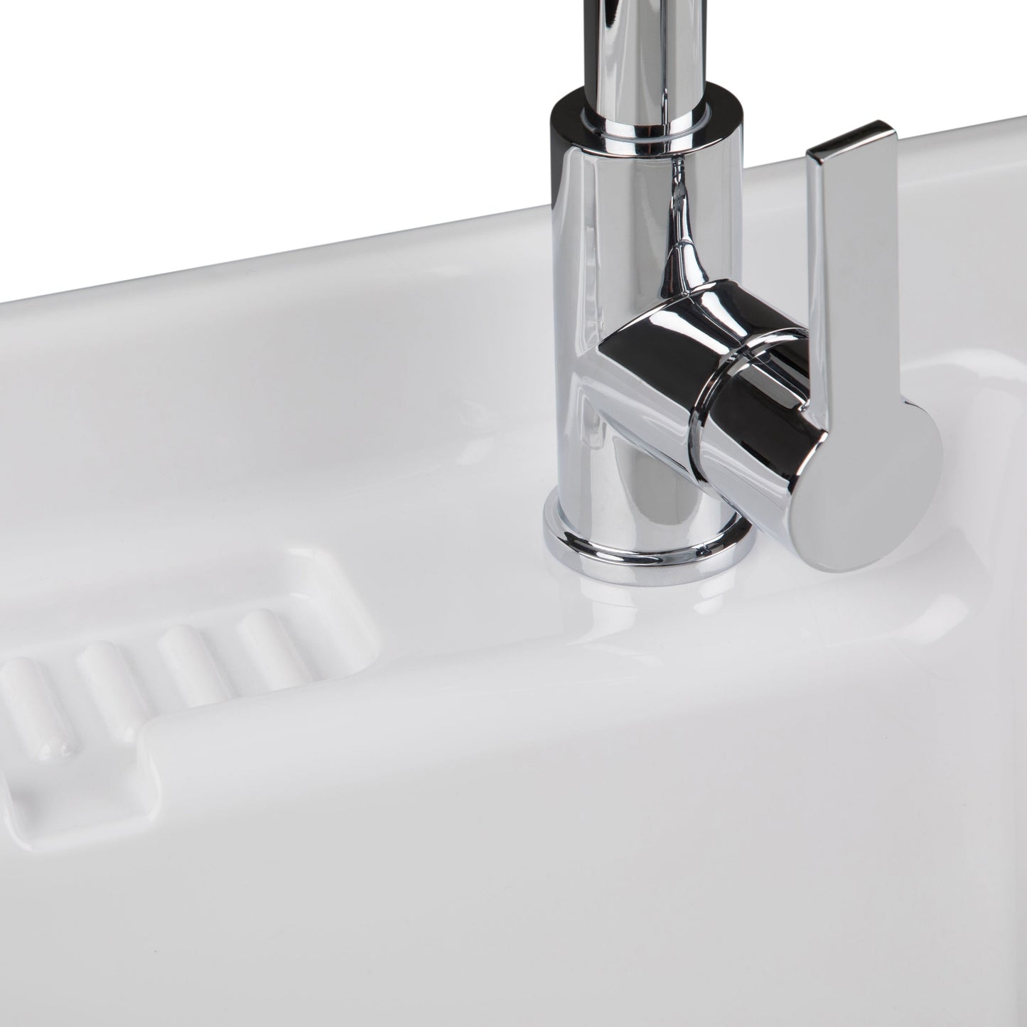 Simpli Home Maile 28" Freestanding Pure White Laundry Sink with Cabinet and Faucet