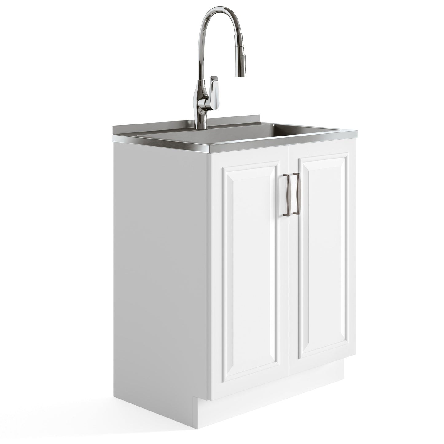 Simpli Home Darwin 27.3" Pure White Freestanding Laundry Sink with Cabinet