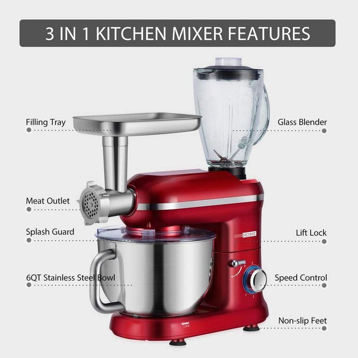 6 qt. 6- speed Red 3 in 1 Multifunctional Stand Mixer with Meat Grinder and Juice Blender, ETL Listed