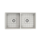 Classico Farmhouse Apron Front Fireclay 33 in. Double Bowl Kitchen Sink with  Bottom Grid and Strainer in White - Super Arbor