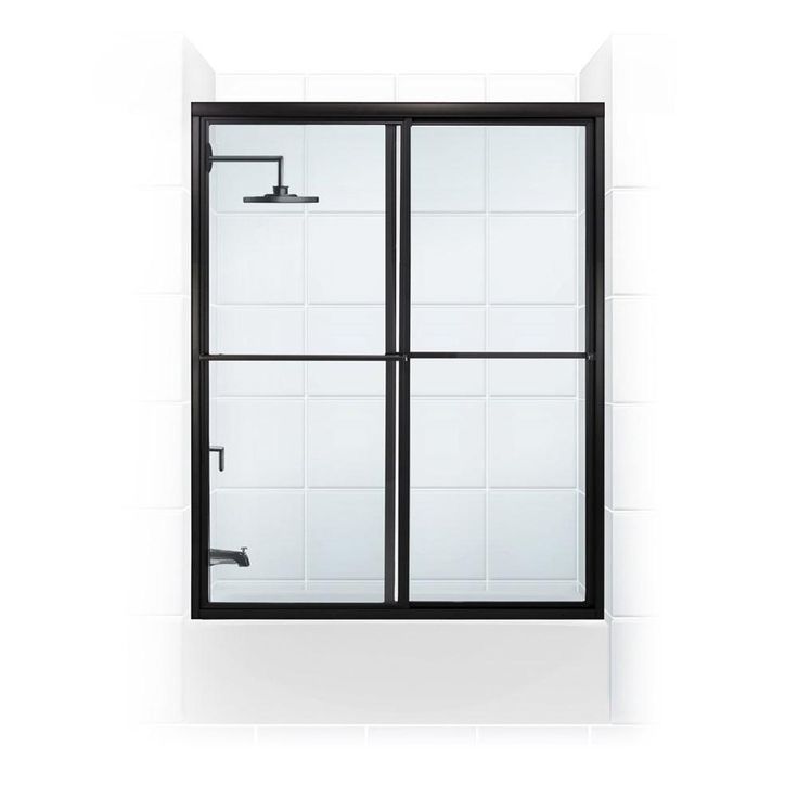 Newport 54 in. to 55.625 in. x 55 in. Framed Sliding Bathtub Door with Towel Bar in Matte Black and Clear Glass