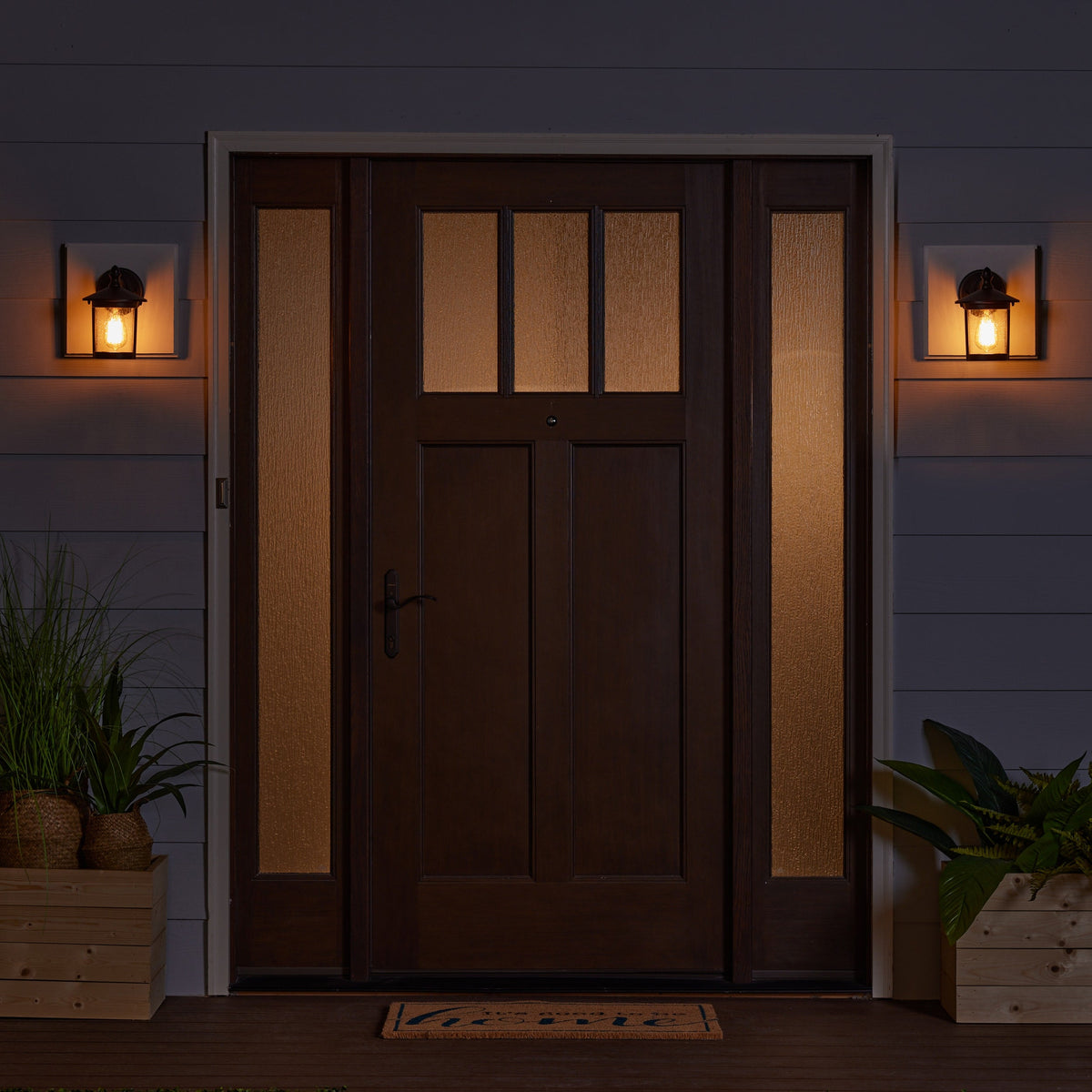 Project Source 2-Pack 8.78-in H Matte Black Outdoor Wall Lanterns with Seeded Glass, Medium Base (E-26)