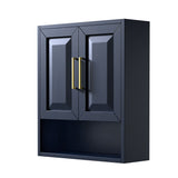 Wyndham Collection Daria 25-in x 30-in x 9-in Dark Blue with Brushed Gold Trim Soft Close Bathroom Wall Cabinet