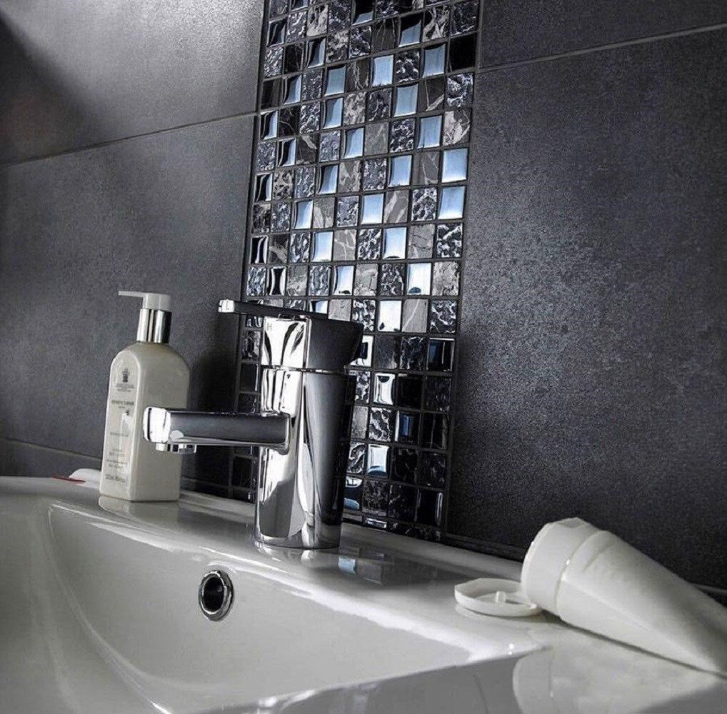 Apollo Tile Elaina Steel Gray and Silver 12-in x 12-in Glossy Glass Uniform Squares Floor and Wall Tile (4.83-sq. ft/ Carton)