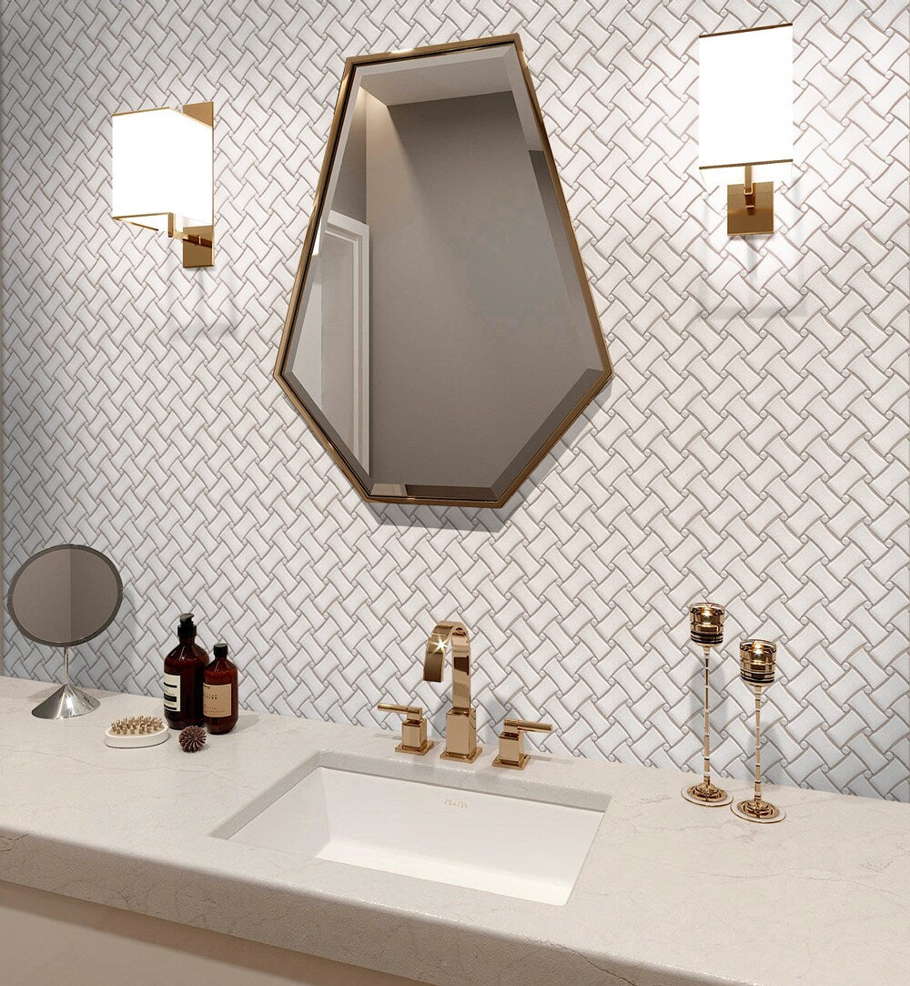 Apollo Tile Athens White 11-in x 11-in Polished Natural Stone Marble Basketweave Marble Look Floor and Wall Tile (4.2-sq. ft/ Carton)