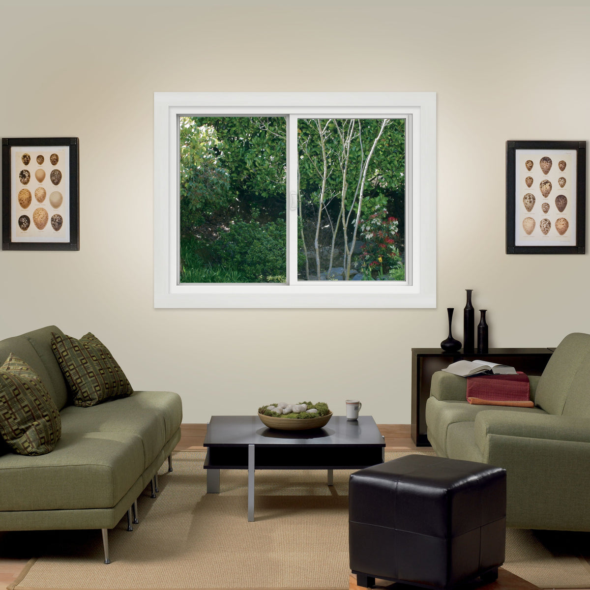 JELD-WEN FiniShield V-4500 47-1/2-in x 35-1/2-in x 3-in Jamb Left-Operable Black Exterior/White Interior Vinyl Sliding Window, Full Screen Included