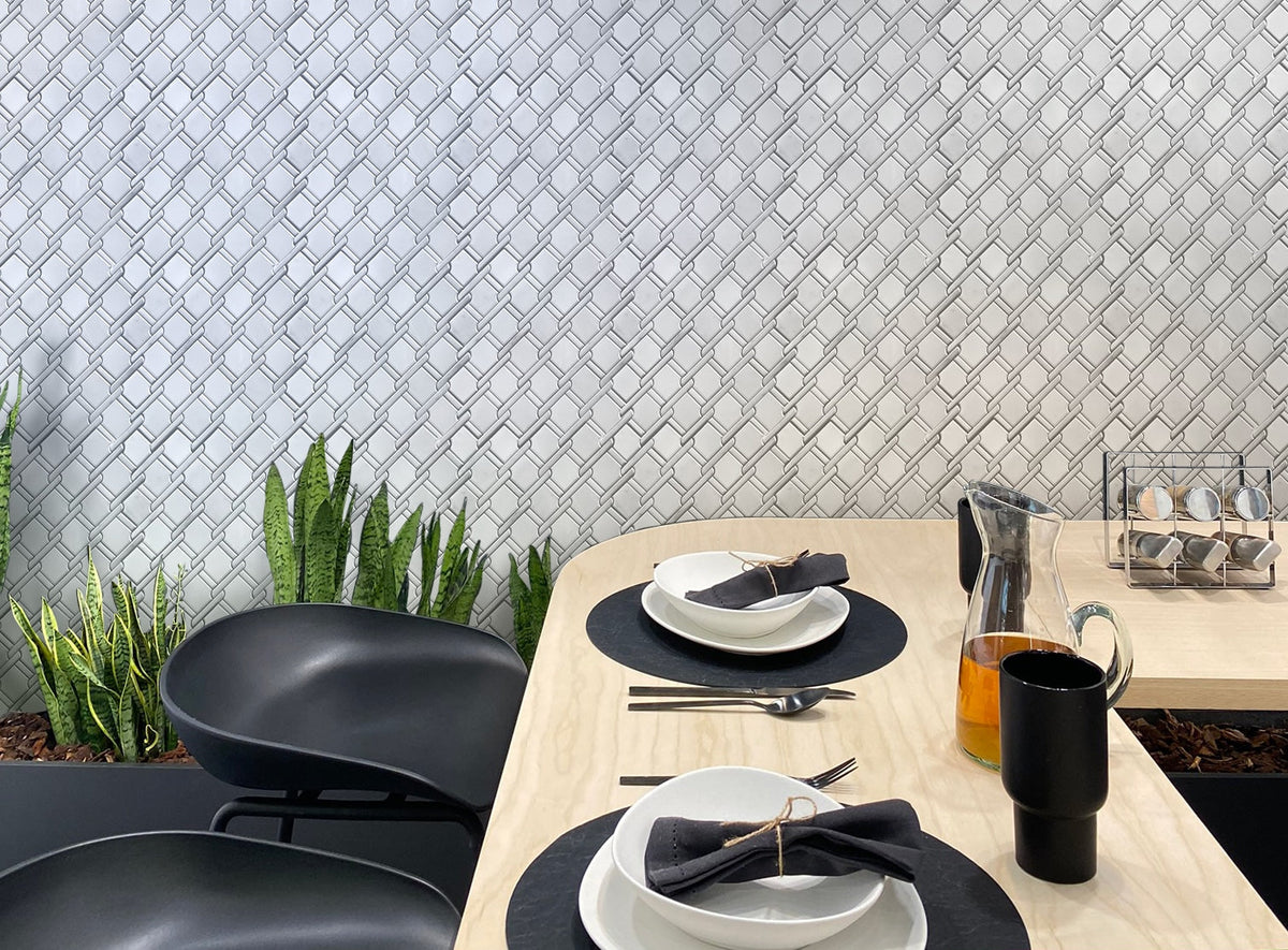 Apollo Tile (Sample) Athens White 4-in x 4-in Polished Marble Basketweave Mosaic Wall Tile