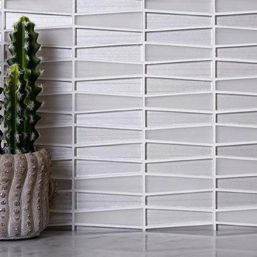 Apollo Tile Glacier Pearl White 12-in x 13-in Polished Glass Linear Floor and Wall Tile (5.38-sq. ft/ Carton)