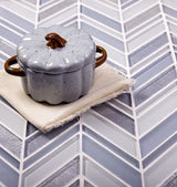 Apollo Tile (Sample) Glacier Blue and White 4-in x 4-in Multi-finish Glass Chevron Mosaic Floor and Wall Tile