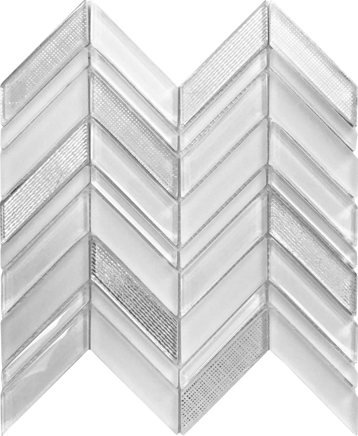 Apollo Tile (Sample) Glacier White and Gray 4-in x 4-in Polished Glass Chevron Mosaic Floor and Wall Tile