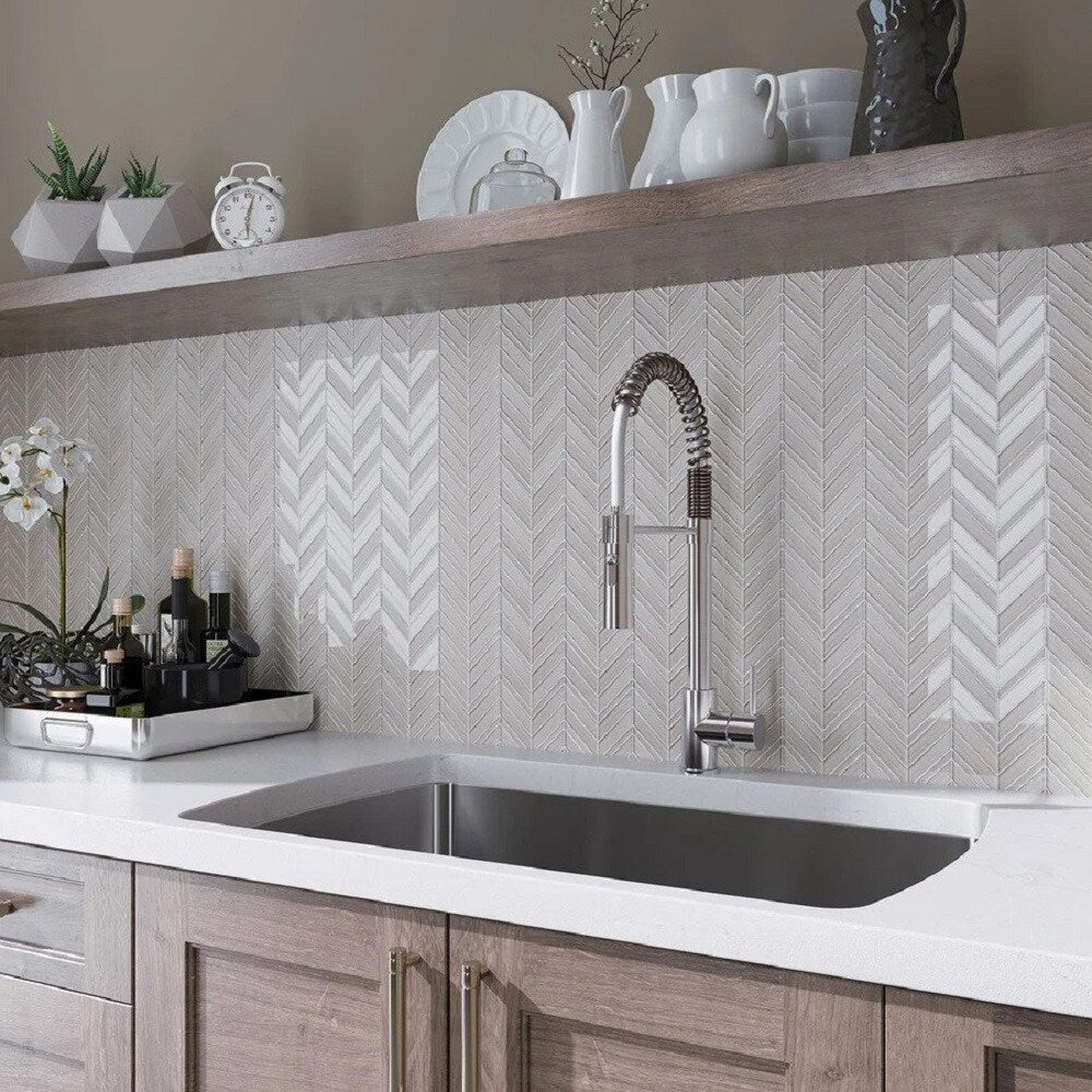 Apollo Tile (Sample) Glacier Pearl White 4-in x 4-in Polished Glass Chevron Mosaic Floor and Wall Tile