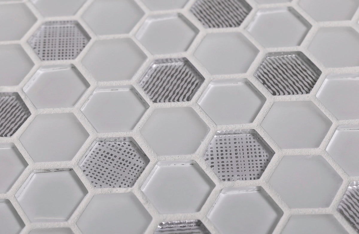 Apollo Tile (Sample) Glacier White and Gray 4-in x 4-in Polished Glass Honeycomb Mosaic Floor and Wall Tile