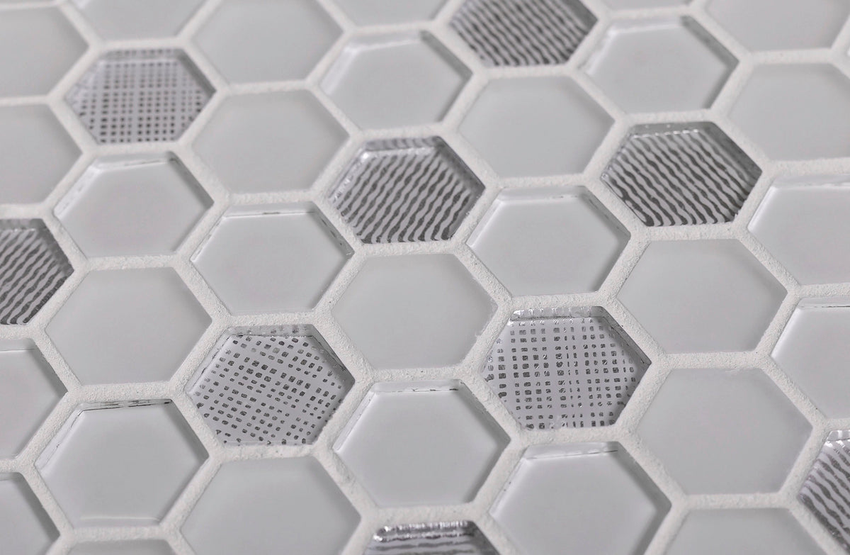 Apollo Tile Glacier White and Gray 12-in x 12-in Multi-finish Glass Honeycomb Patterned Floor and Wall Tile (4.83-sq. ft/ Carton)