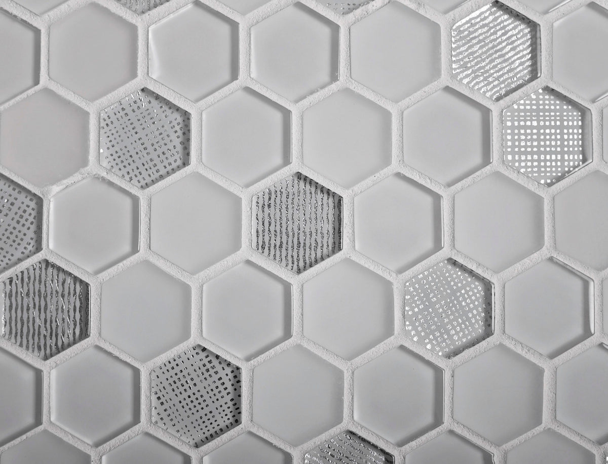 Apollo Tile (Sample) Glacier White and Gray 4-in x 4-in Polished Glass Honeycomb Mosaic Floor and Wall Tile