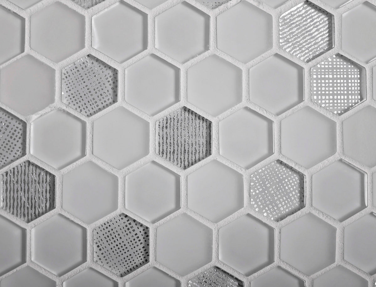 Apollo Tile Glacier White and Gray 12-in x 12-in Multi-finish Glass Honeycomb Patterned Floor and Wall Tile (4.83-sq. ft/ Carton)