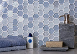 Apollo Tile (Sample) Glacier Blue 4-in x 4-in Polished Glass Honeycomb Mosaic Floor and Wall Tile