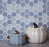 Apollo Tile (Sample) Glacier Blue 4-in x 4-in Polished Glass Honeycomb Mosaic Floor and Wall Tile