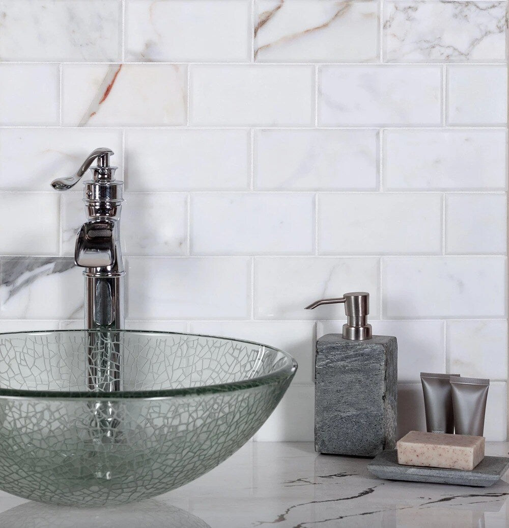 Apollo Tile (Sample) Wall Tile White 4-in x 4-in Polished Marble Subway Floor and Wall Tile