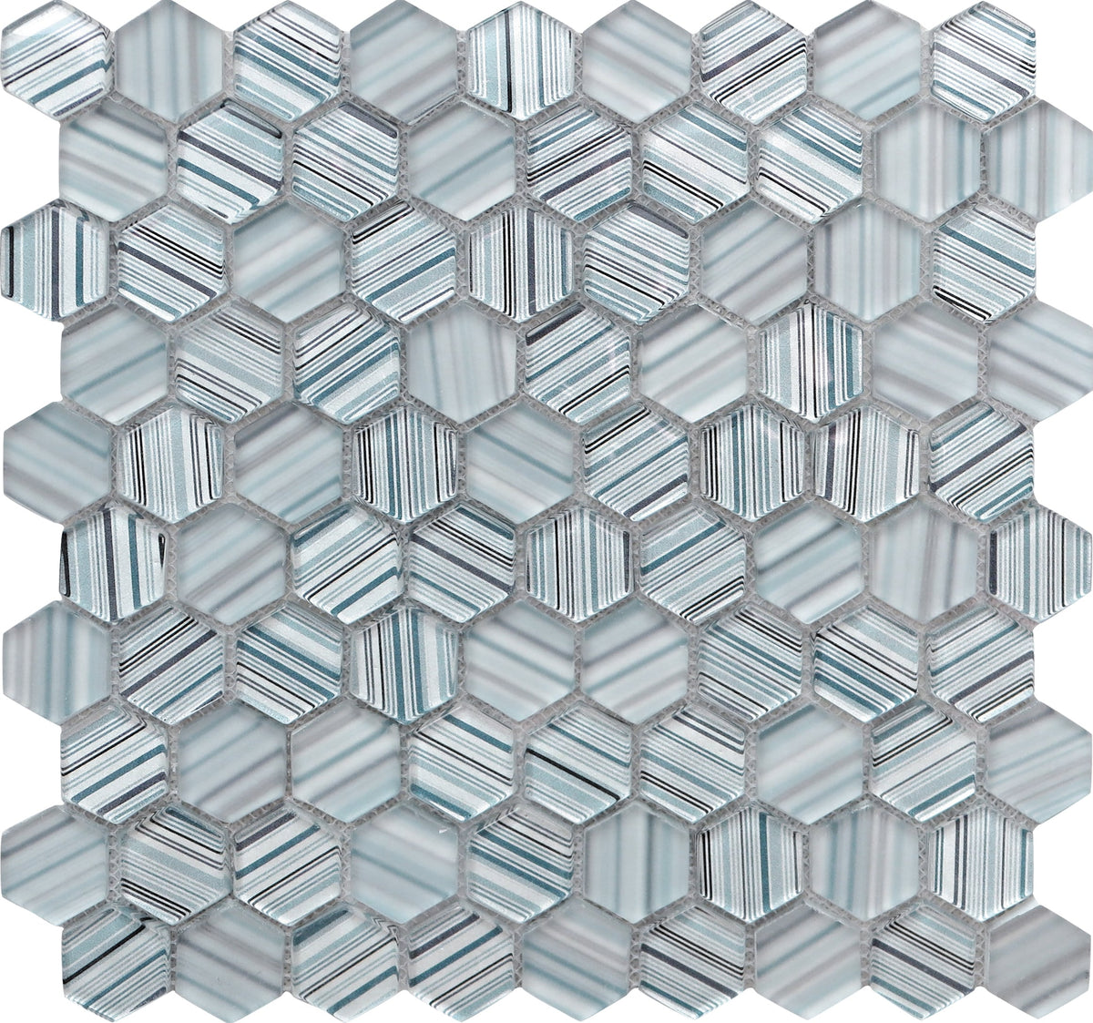 Apollo Tile (Sample) Glacier Blue and Gray 4-in x 4-in Polished Glass Honeycomb Mosaic Floor and Wall Tile