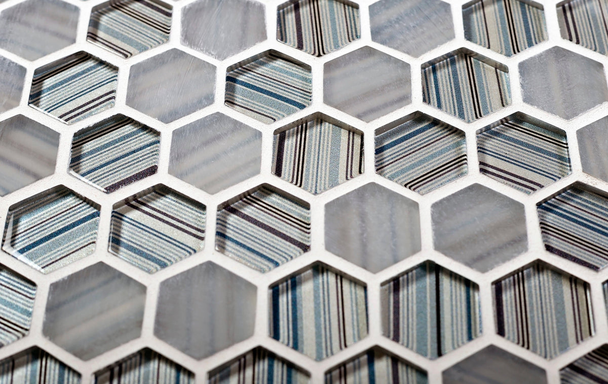 Apollo Tile (Sample) Glacier Blue and Gray 4-in x 4-in Polished Glass Honeycomb Mosaic Floor and Wall Tile