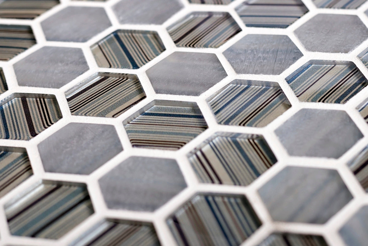 Apollo Tile (Sample) Glacier Blue and Gray 4-in x 4-in Polished Glass Honeycomb Mosaic Floor and Wall Tile