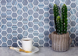 Apollo Tile (Sample) Glacier Blue and Gray 4-in x 4-in Polished Glass Honeycomb Mosaic Floor and Wall Tile