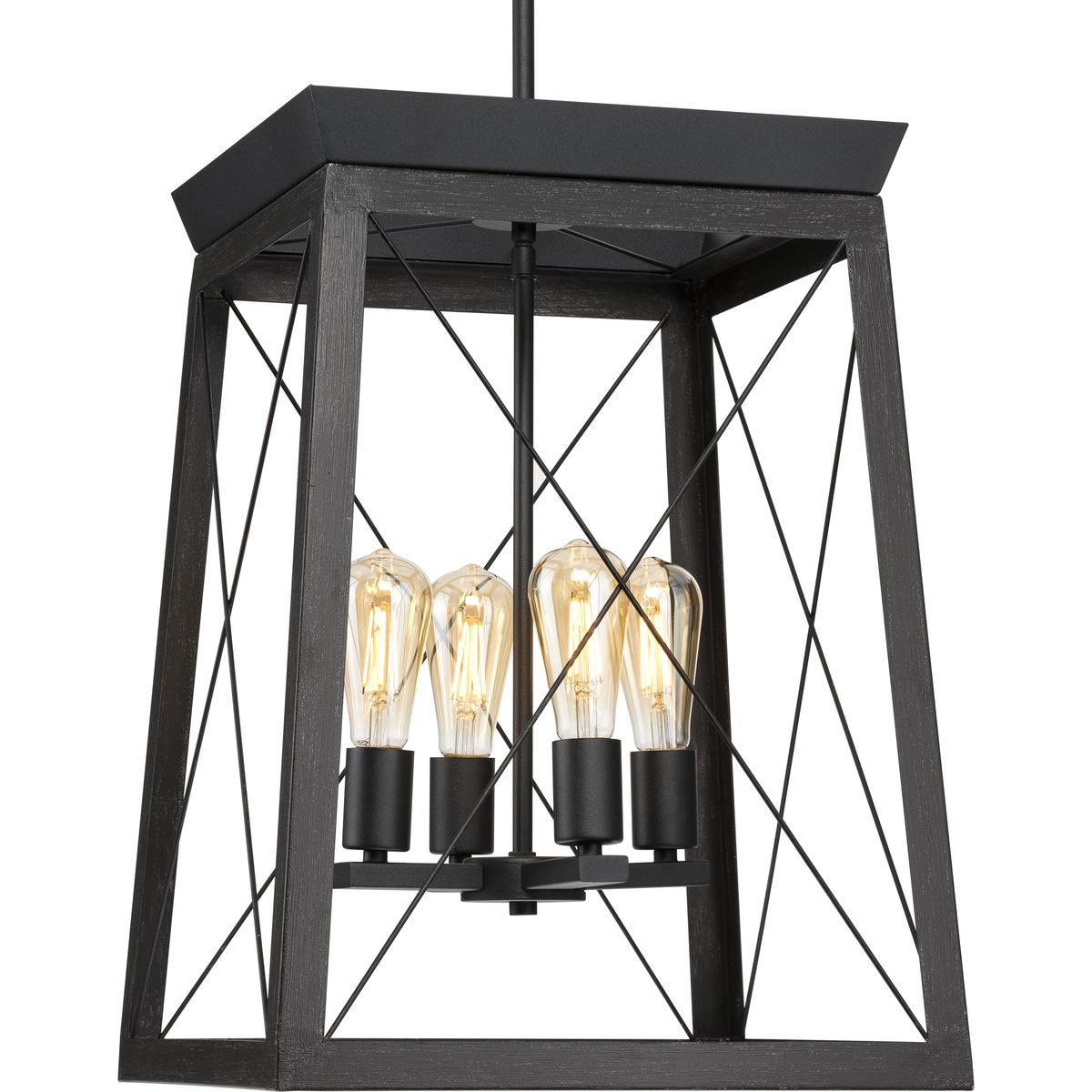 Progress Lighting Briarwood 4-Light Textured Black Farmhouse Rectangle Medium Hanging Pendant Light