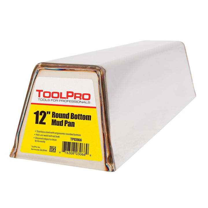 ToolPro 12 in. Stainless Steel Round Bottom 4-in W x 12-in L x 5-in D Drywall Mud Pan
