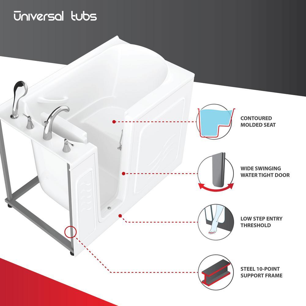 HD Series 53 in. Left Drain Quick Fill Walk-In Whirlpool and Air Bath Tub with Powered Fast Drain in Biscuit - Super Arbor