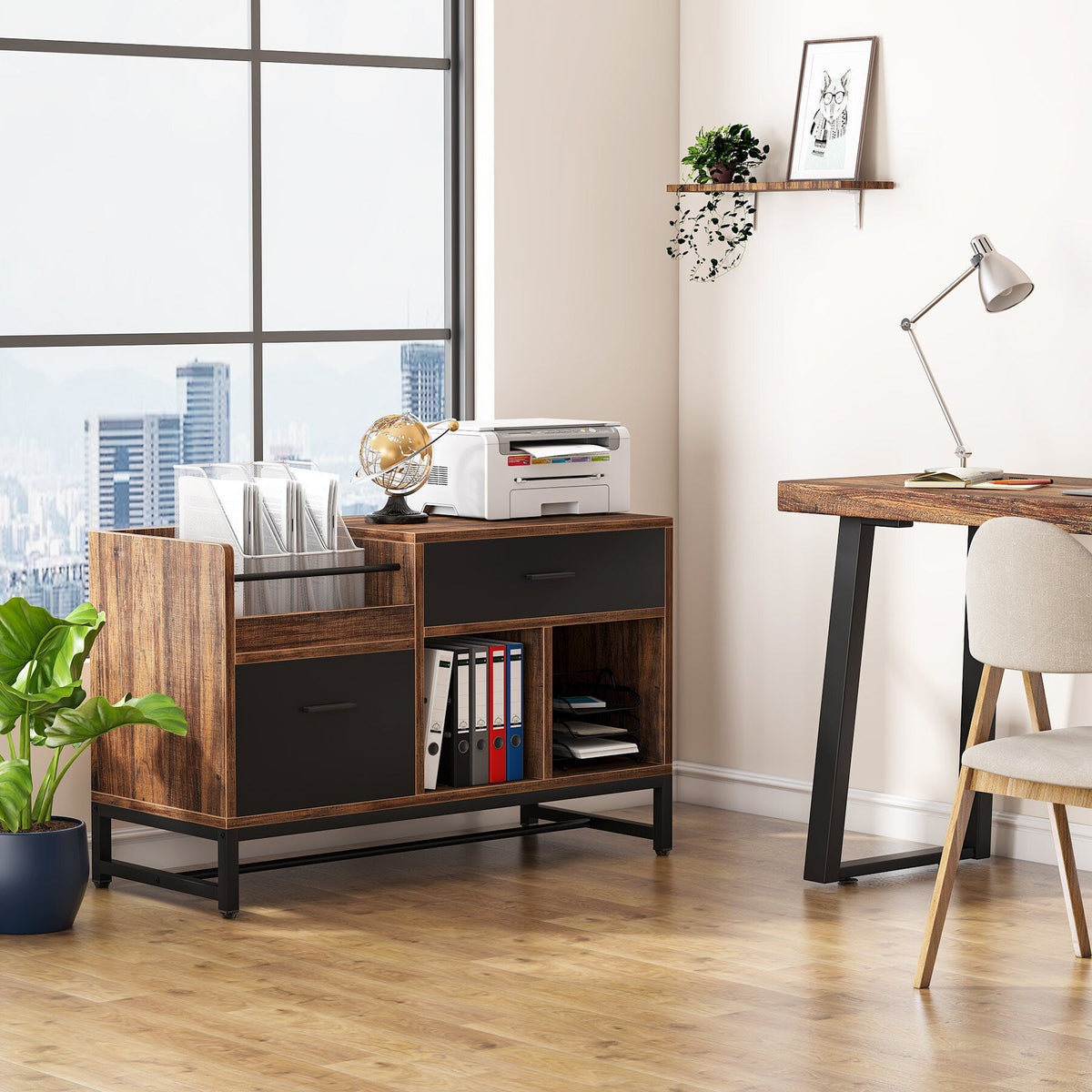 Tribesigns Brown/Black 2-Drawer 39.4-in File Cabinet