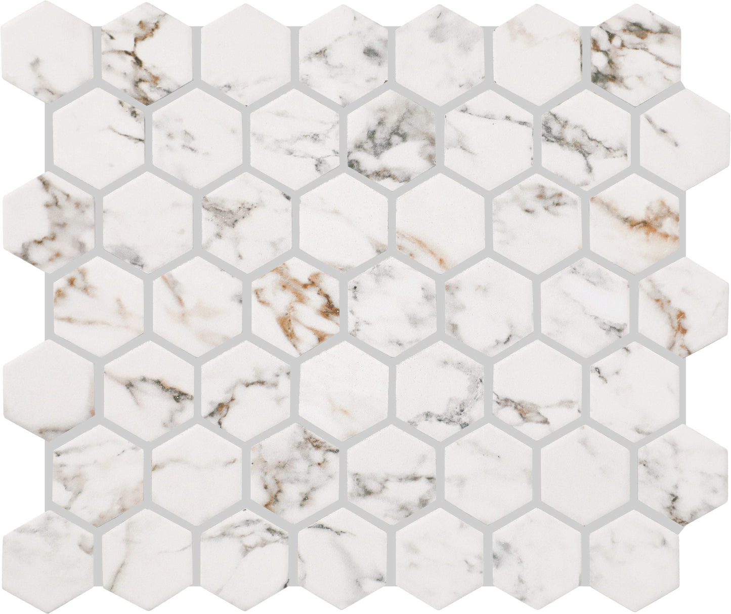 STAINMASTER Calacatta Gem 10-in x 12-in Matte Ceramic Marble look Hexagon Mosaic Floor and Wall Tile product image