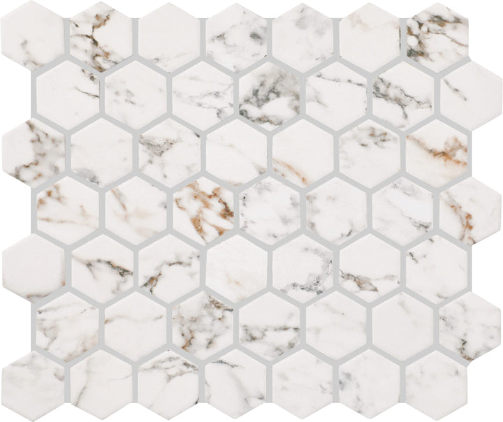 STAINMASTER Calacatta Gem 10-in x 12-in Matte Ceramic Marble look Hexagon Mosaic Floor and Wall Tile product image