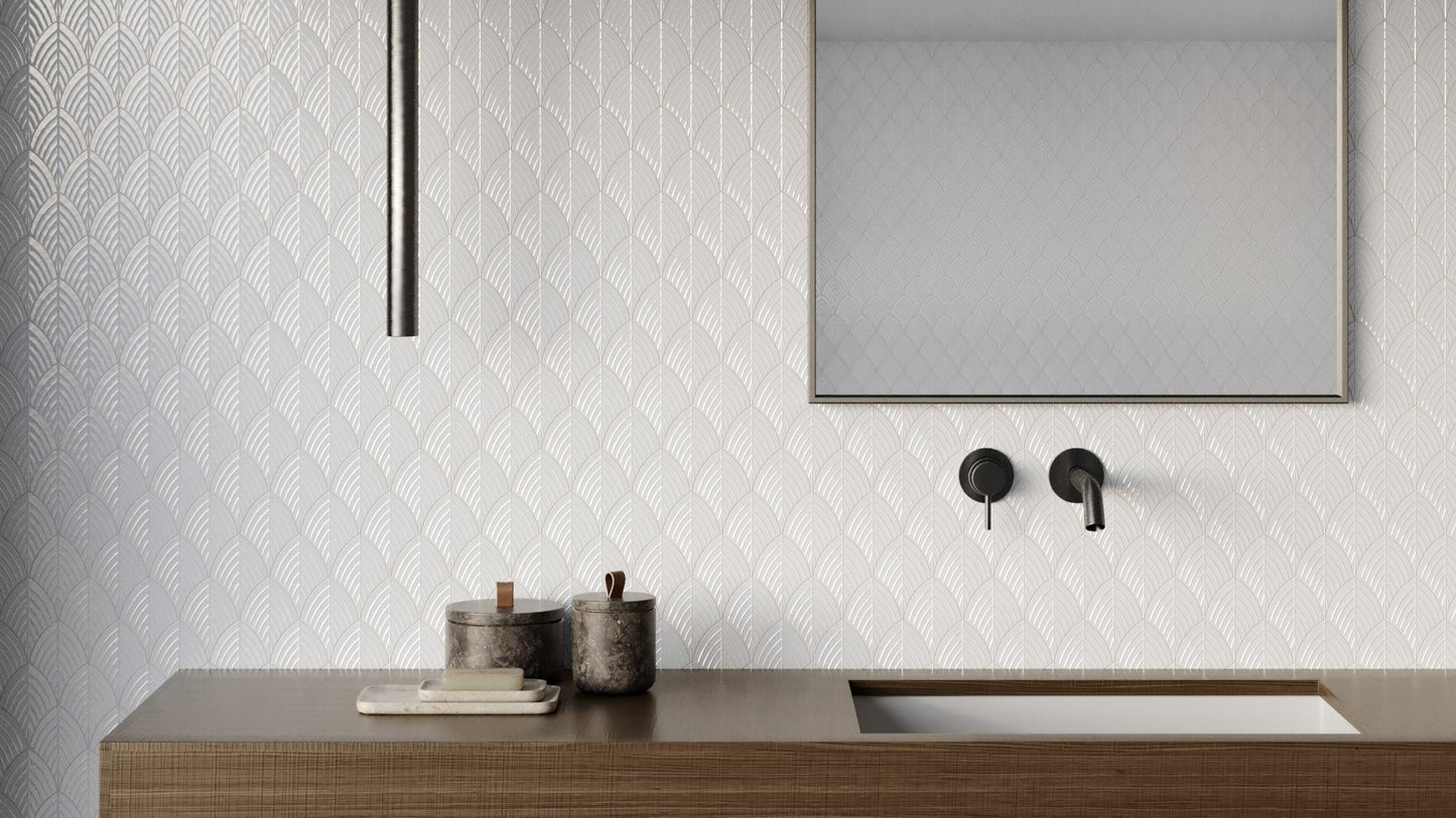 Satori Hudson Brilliant White 11-in x 13-in Glossy Porcelain Arabesque Mosaic Wall Tile (1.01-sq. ft/ Piece)