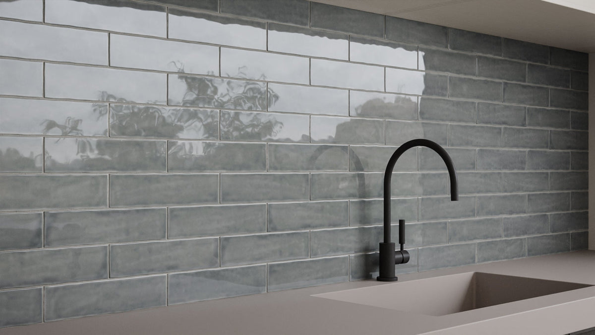 Satori Talesso Steel 3-in x 12-in Glossy Ceramic Subway Wall Tile (0.24-sq. ft/ Piece)