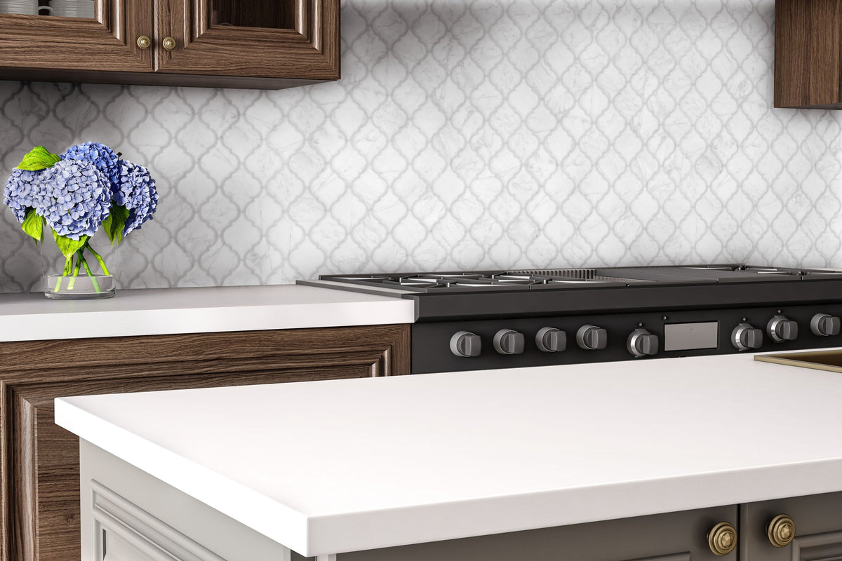 Satori Mercato Bianco 11-in x 13-in Matte Glass Marble Look Arabesque Mosaic Floor and Wall Tile (0.97-sq. ft/ Piece)