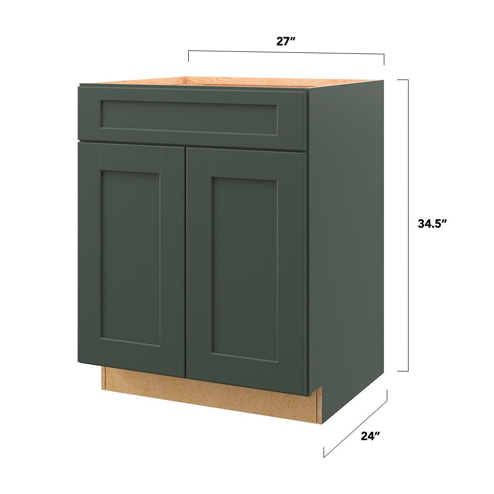 allen + roth Galway 27-in W x 34.5-in H x 24-in D Sage 1-Drawer Base Fully Assembled Cabinet (Flat Panel Shaker Style)