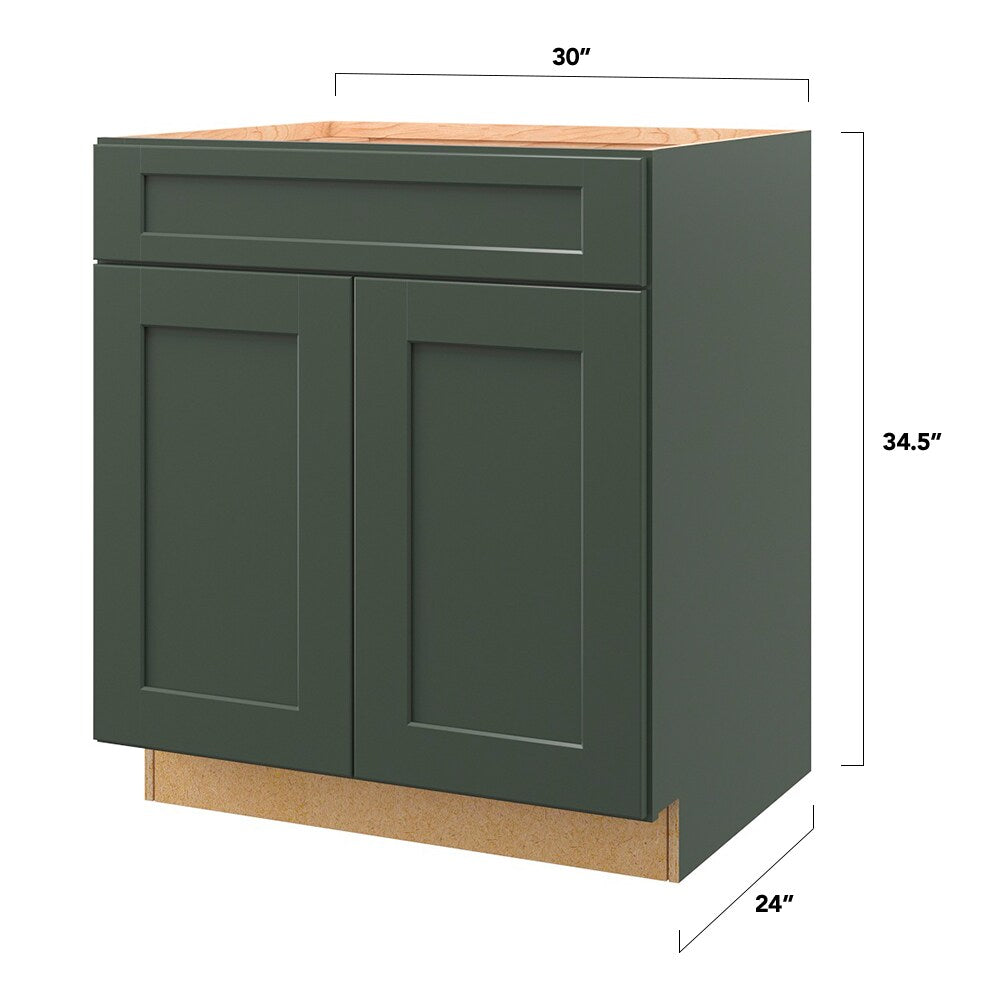 allen + roth Galway 30-in W x 34.5-in H x 24-in D Sage 1-Drawer Base Fully Assembled Cabinet (Flat Panel Shaker Style)